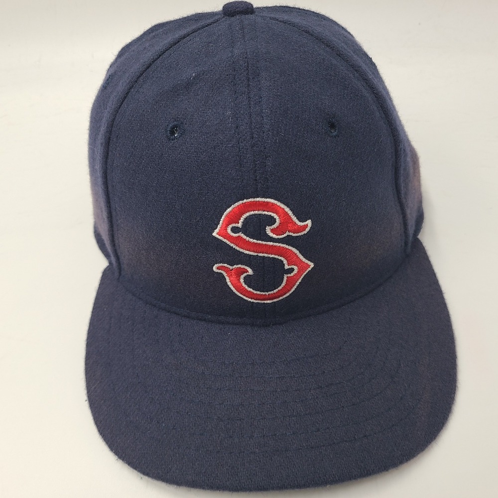 Vintage Seattle Rainiers Hat Fitted 7 1/8 Ebbets Field Flannels Blue Wool *FLAWS
